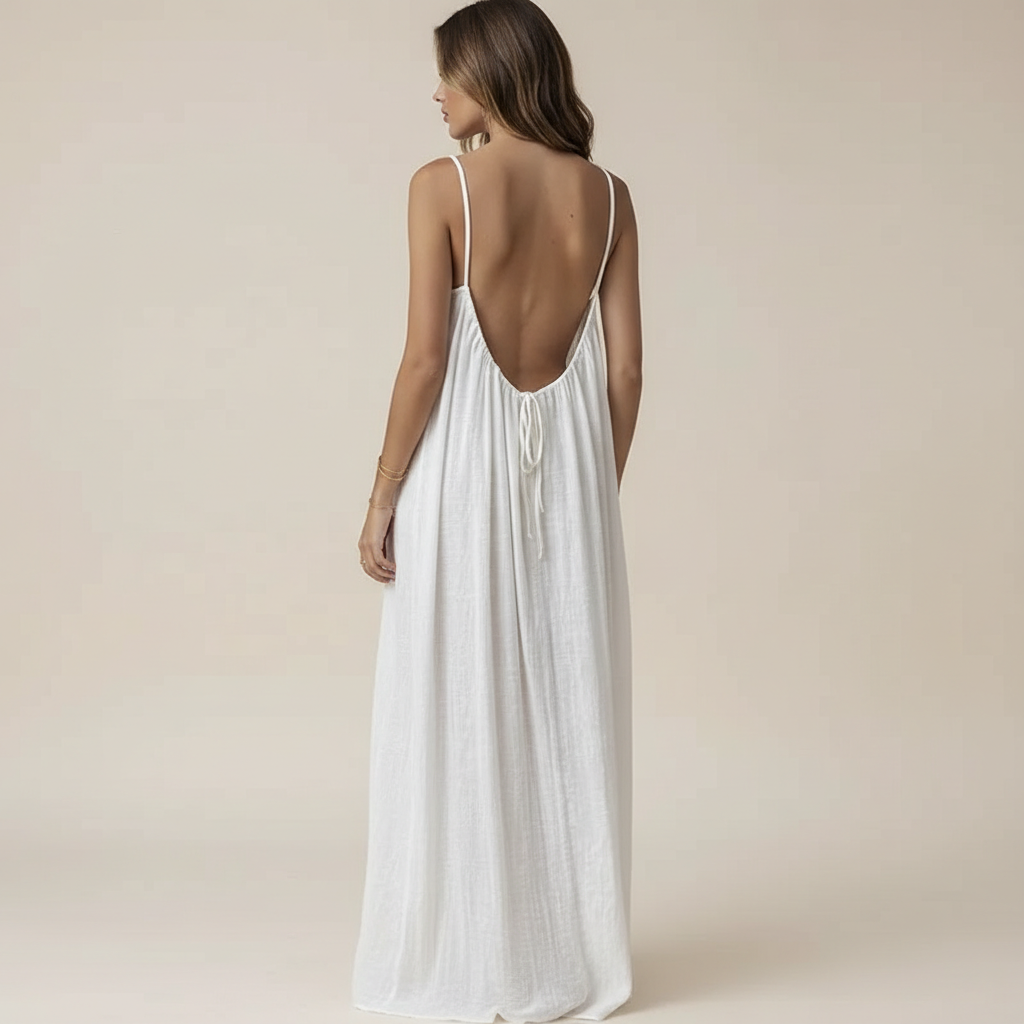 Effortless Solid Color Backless Cami Dress For Women