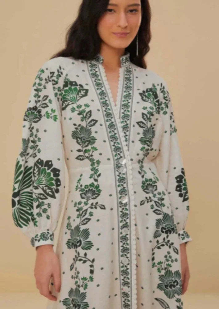 Elegant Floral Patterned Long Robe With Mandarin Collar-Cozy Knit Sets