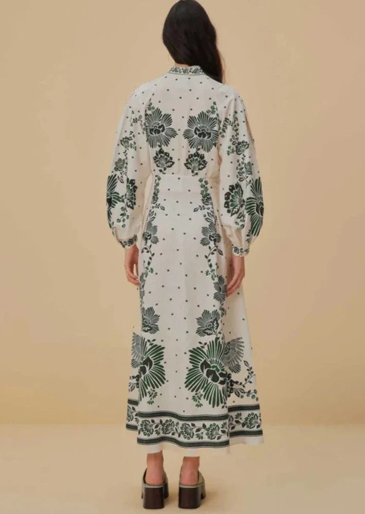 Elegant Floral Patterned Long Robe With Mandarin Collar-Cozy Knit Sets