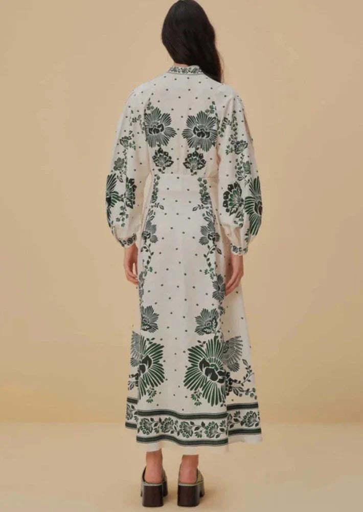 Elegant Floral Patterned Long Robe With Mandarin Collar-Cozy Knit Sets