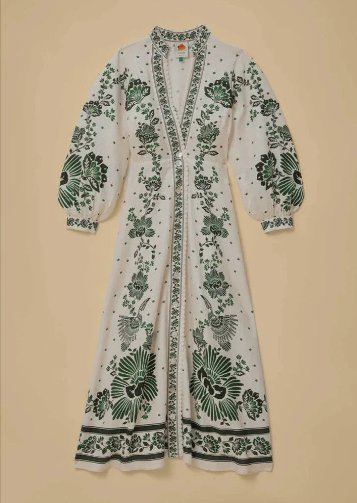 Elegant Floral Patterned Long Robe With Mandarin Collar-Cozy Knit Sets
