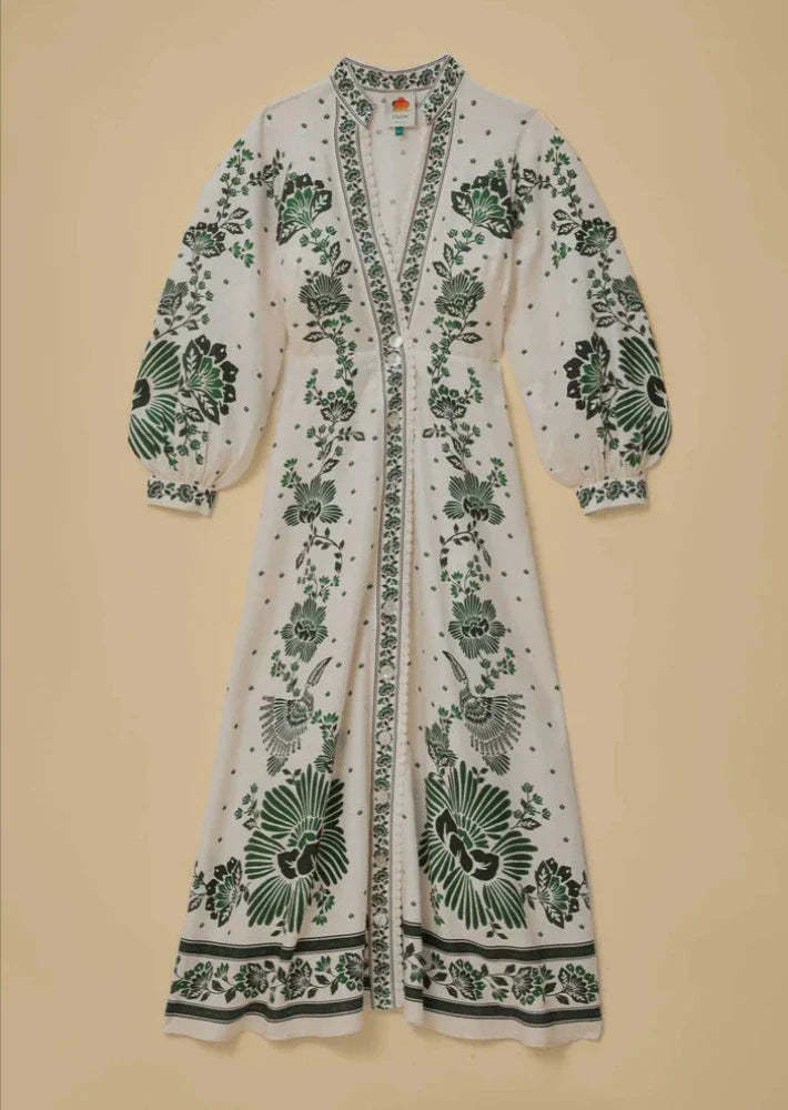 Elegant Floral Patterned Long Robe With Mandarin Collar-Cozy Knit Sets
