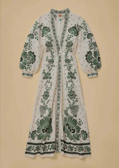 Elegant Floral Patterned Long Robe With Mandarin Collar-Cozy Knit Sets