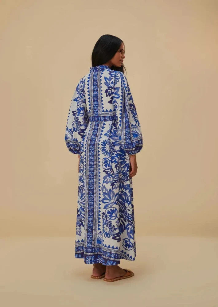 Elegant Floral Patterned Long Robe With Mandarin Collar-Cozy Knit Sets