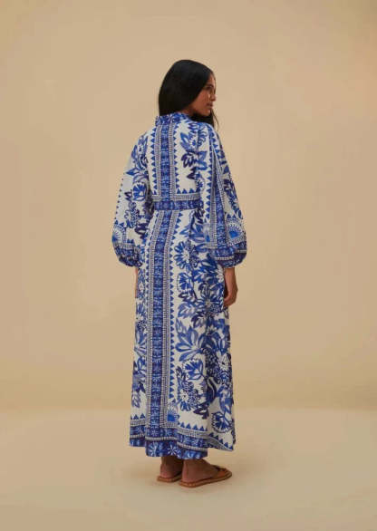 Elegant Floral Patterned Long Robe With Mandarin Collar-Cozy Knit Sets