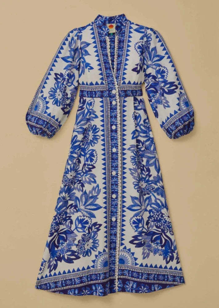 Elegant Floral Patterned Long Robe With Mandarin Collar-Cozy Knit Sets