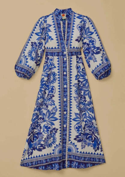 Elegant Floral Patterned Long Robe With Mandarin Collar-Cozy Knit Sets