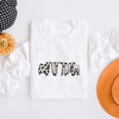 Embroidered Halloween Cow Printed Sweatshirt-Cozy Knit Sets