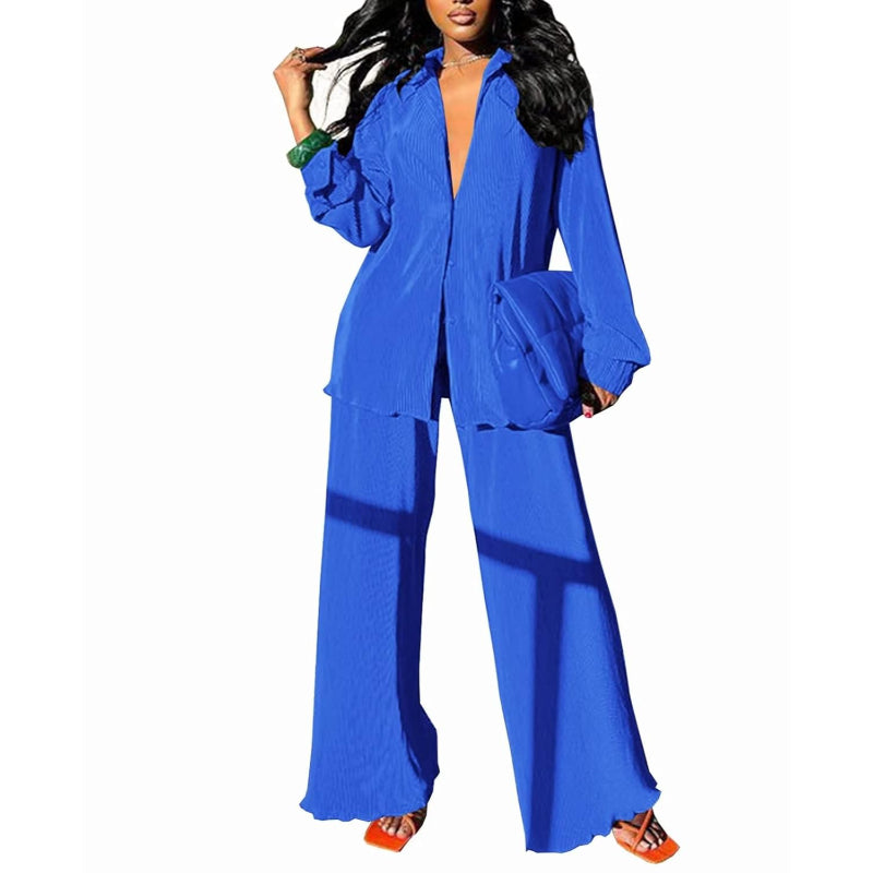 Flare Pleated Wide Leg Pants Co-Ord Sets-Cozy Knit Sets