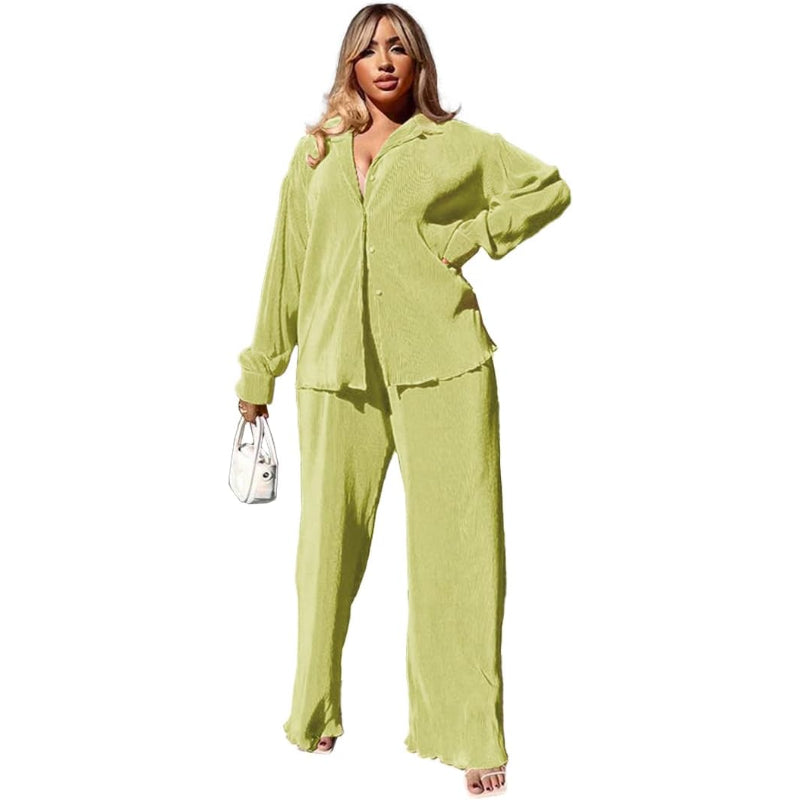 Flare Pleated Wide Leg Pants Co-Ord Sets-Cozy Knit Sets