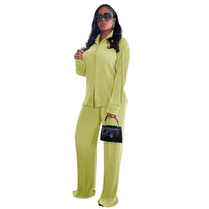 Flare Pleated Wide Leg Pants Co-Ord Sets-Cozy Knit Sets