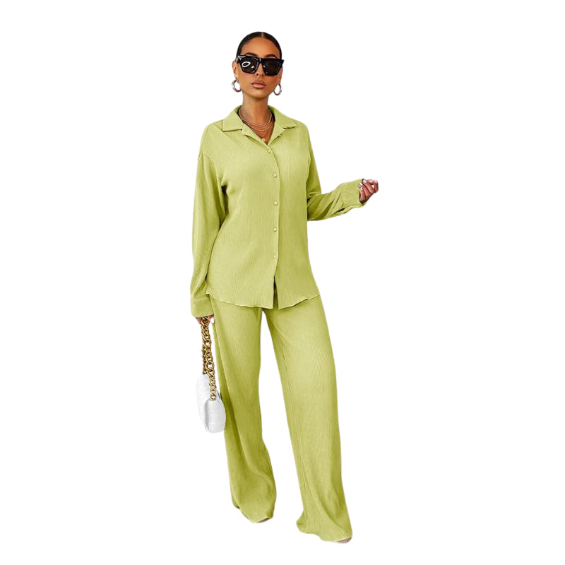 Flare Pleated Wide Leg Pants Co-Ord Sets-Cozy Knit Sets