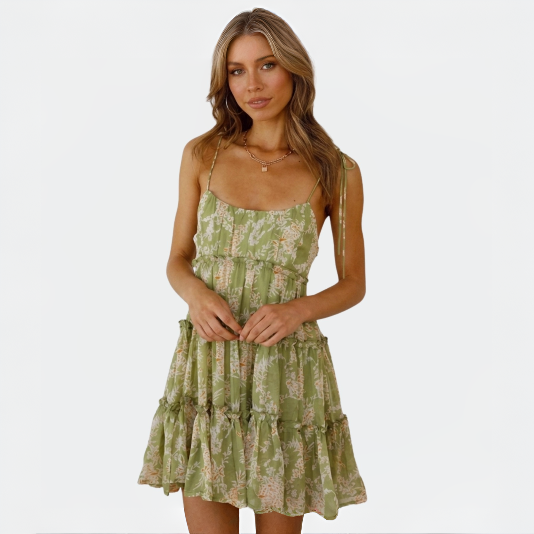 Floral Print Tiered Frill Trim A Line Summer Dress For Women