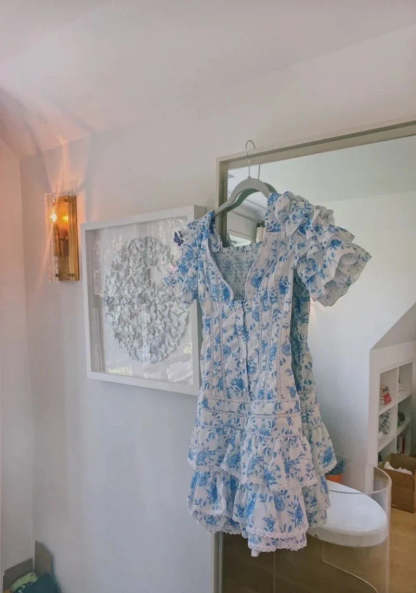 Flutter Sleeves Mini Floral Dress-Cozy Knit Sets