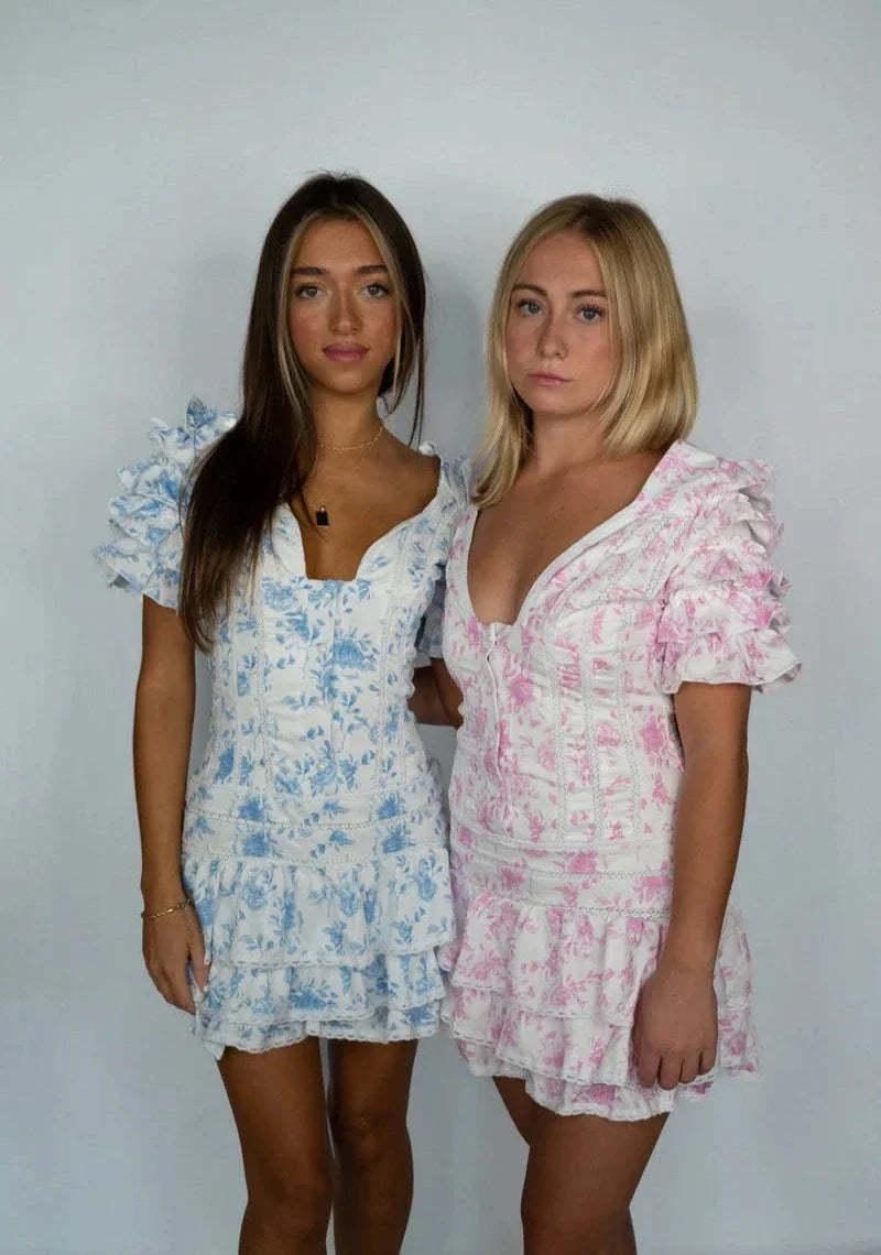 Flutter Sleeves Mini Floral Dress-Cozy Knit Sets