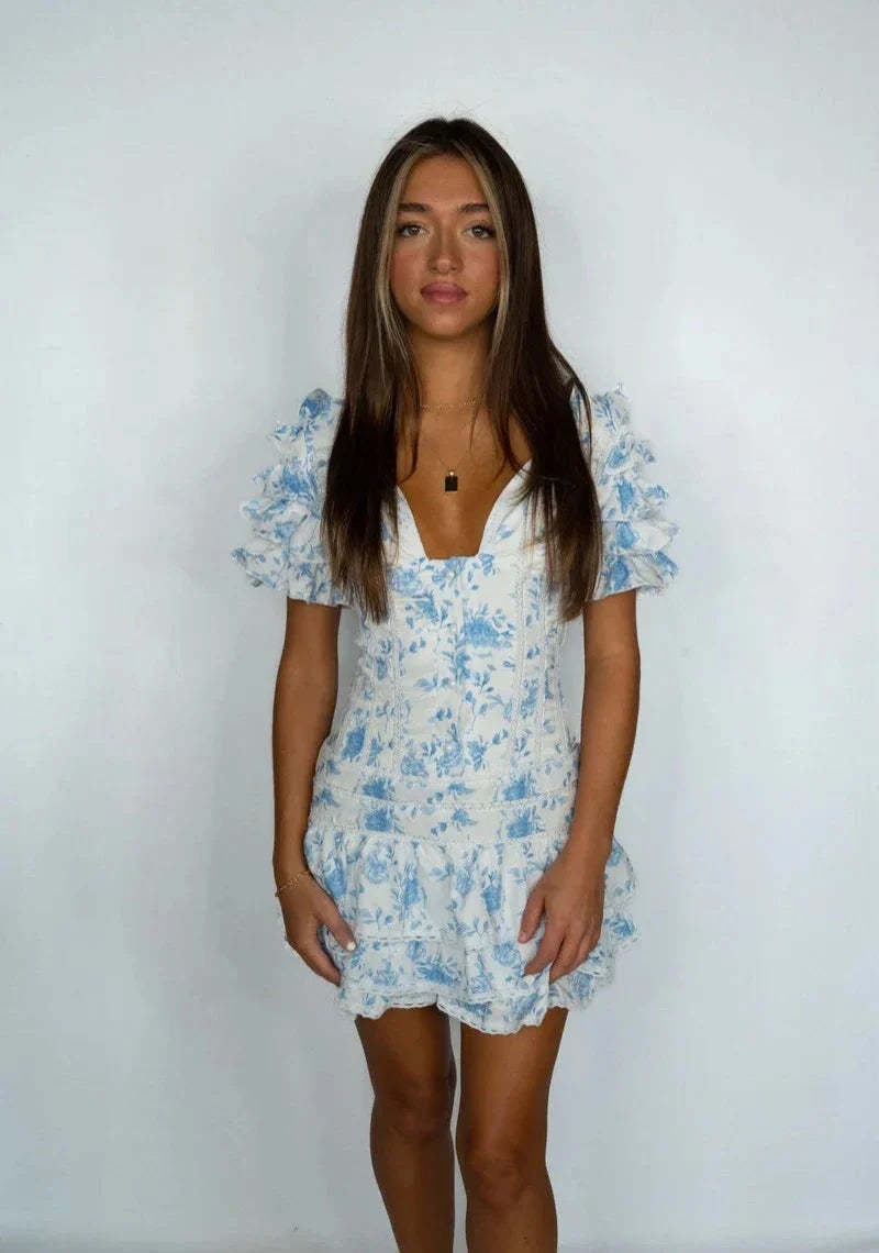 Flutter Sleeves Mini Floral Dress-Cozy Knit Sets
