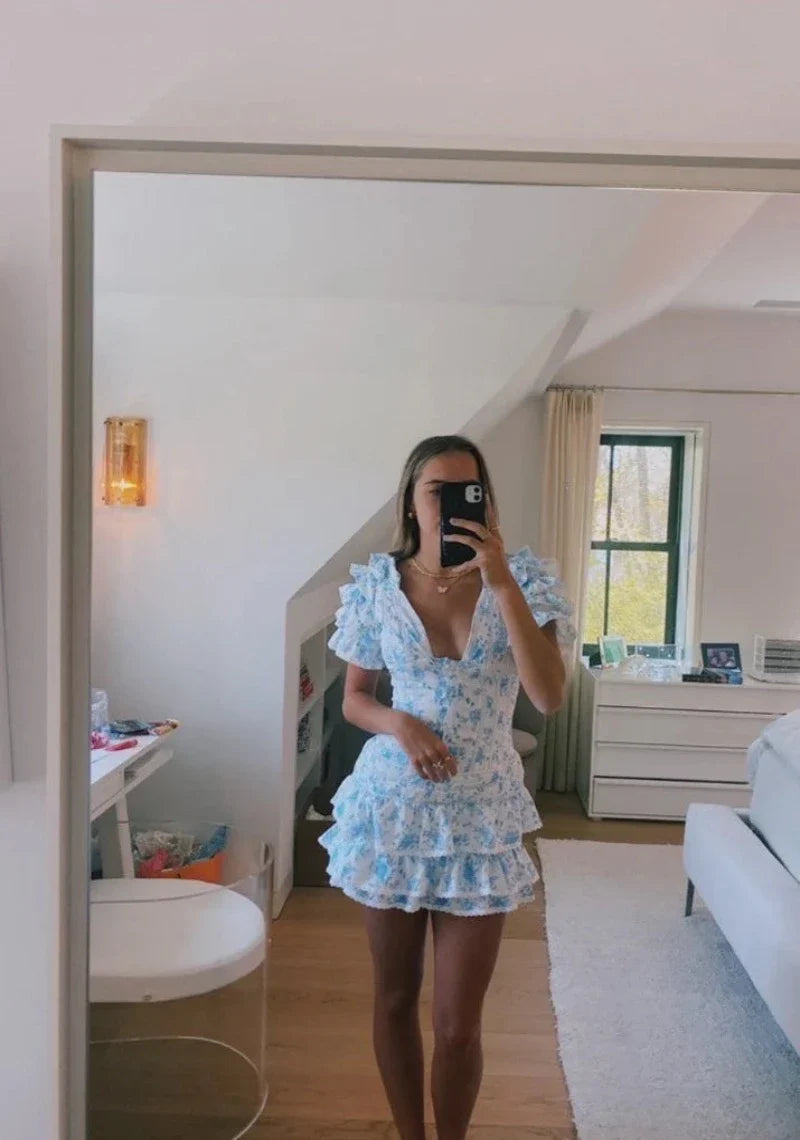 Flutter Sleeves Mini Floral Dress-Cozy Knit Sets