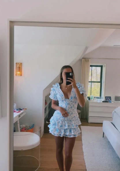 Flutter Sleeves Mini Floral Dress-Cozy Knit Sets