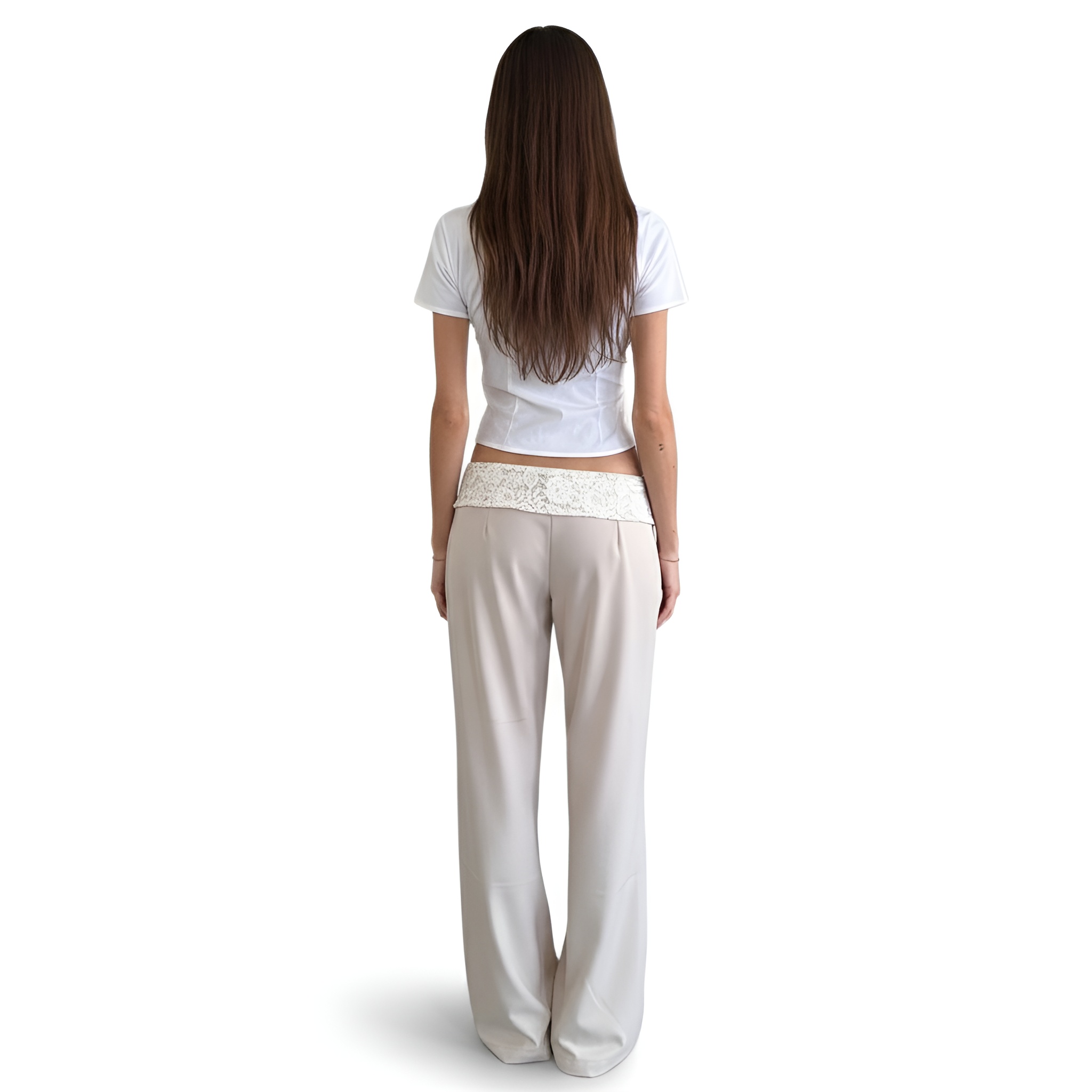 Polka Dotted Trim Wide Fit Suit Style Pants