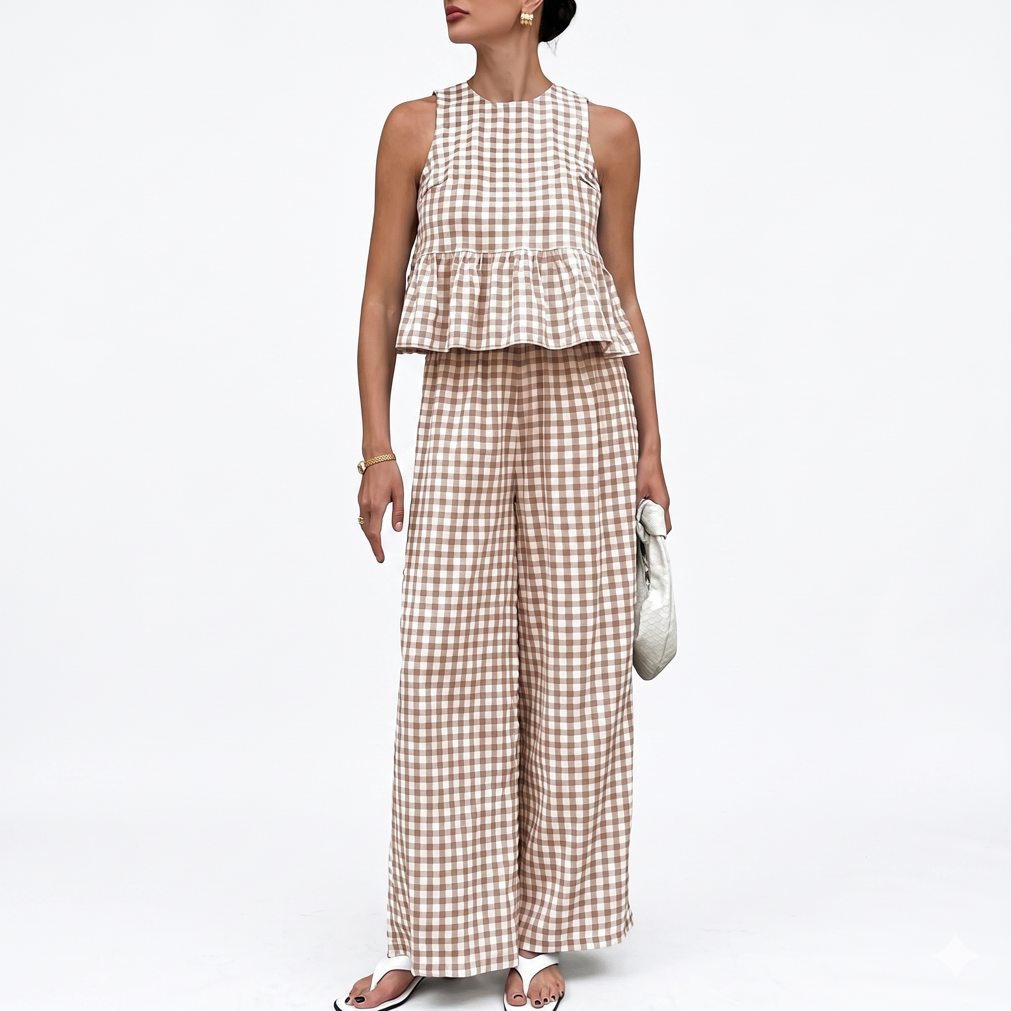 Gingham Plaid Peplum Tank Top Matching Set