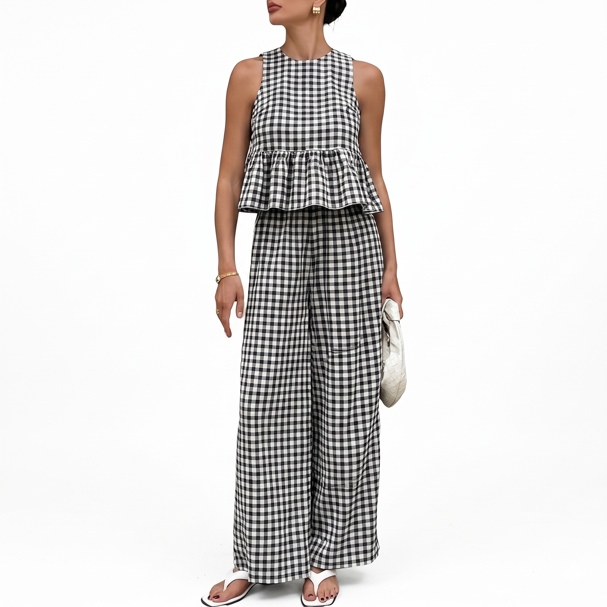 Gingham Plaid Peplum Tank Top Matching Set