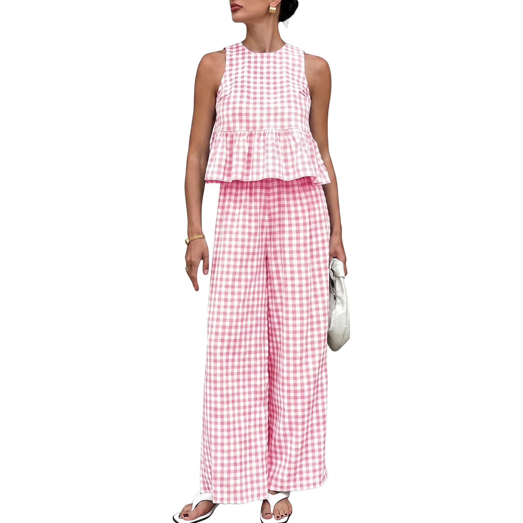 Gingham Plaid Peplum Tank Top Matching Set