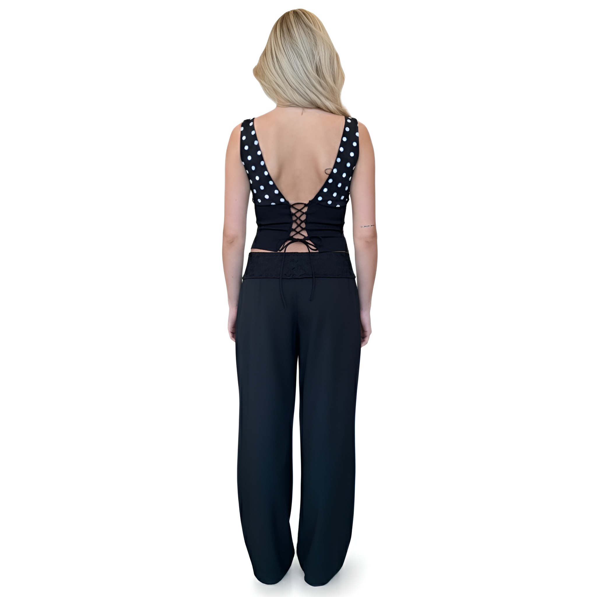 Polka Trim Wide Fit Suit Style Pants