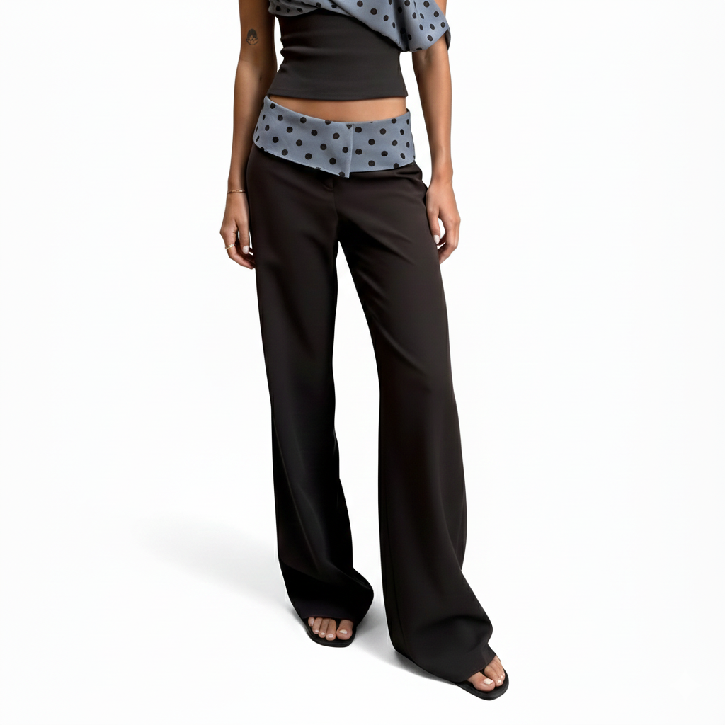 Polka Trim Wide Fit Suit Style Pants