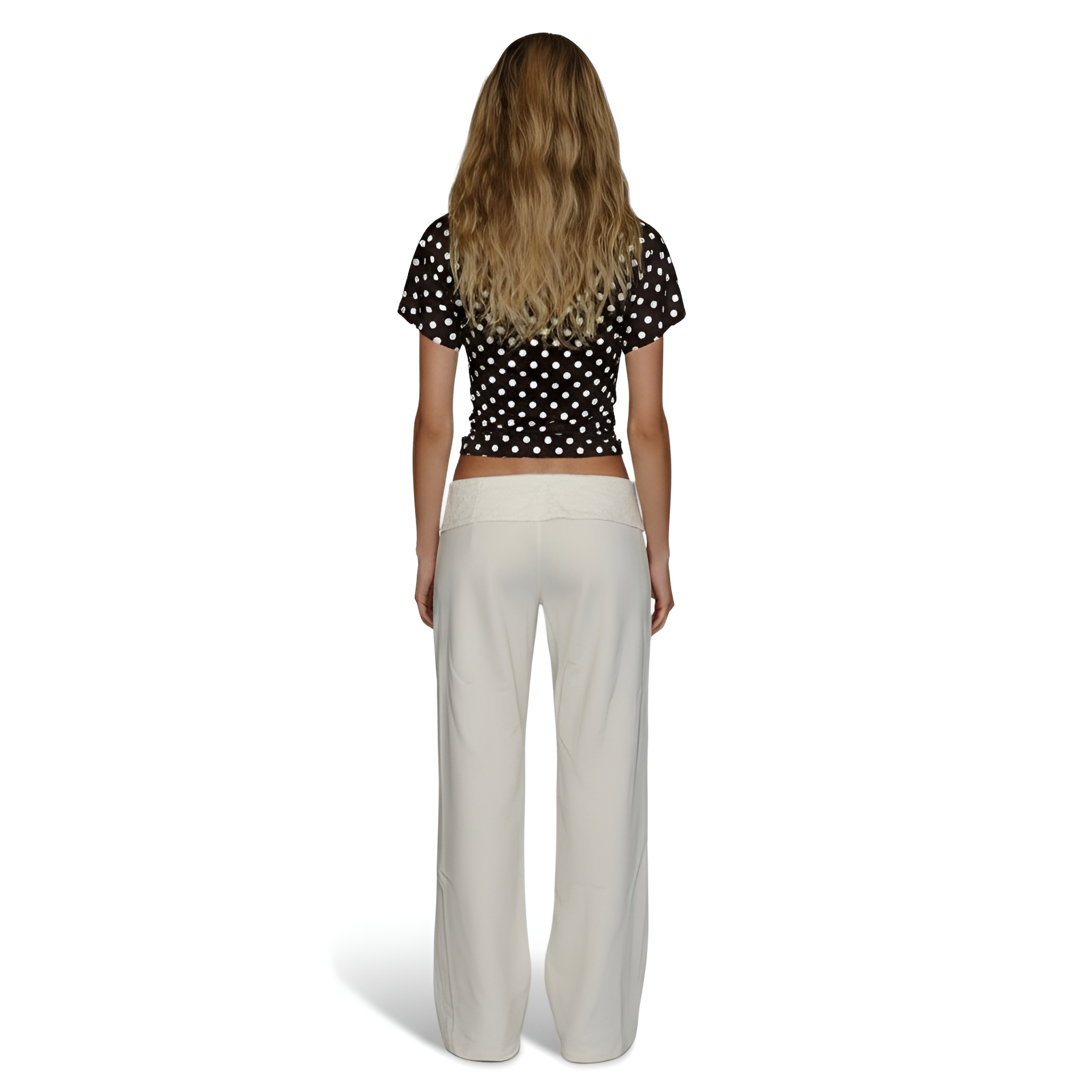 Polka Dotted Trim Wide Fit Suit Style Pants