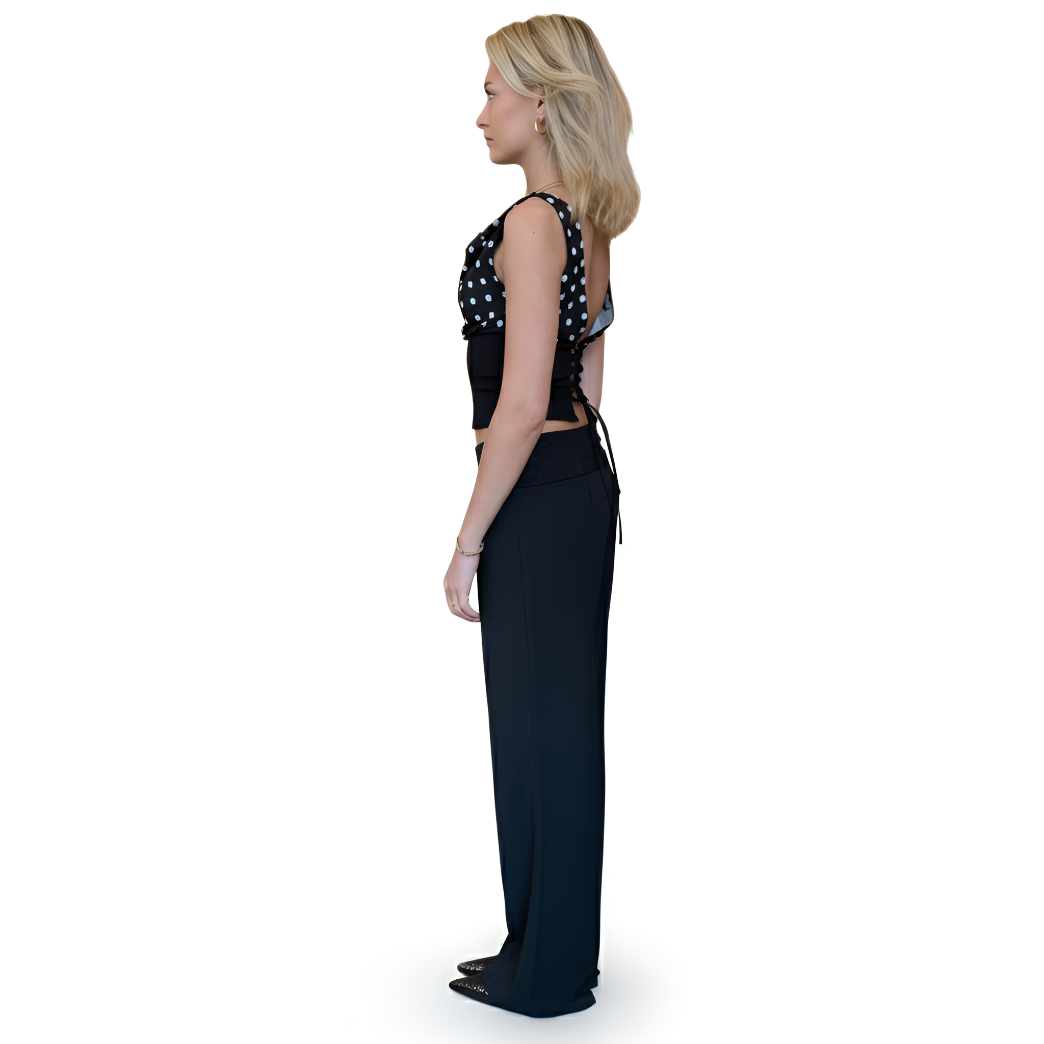 Polka Trim Wide Fit Suit Style Pants