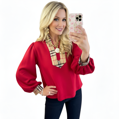 Taupe Accent Long Sleeve Casual Style Blouse