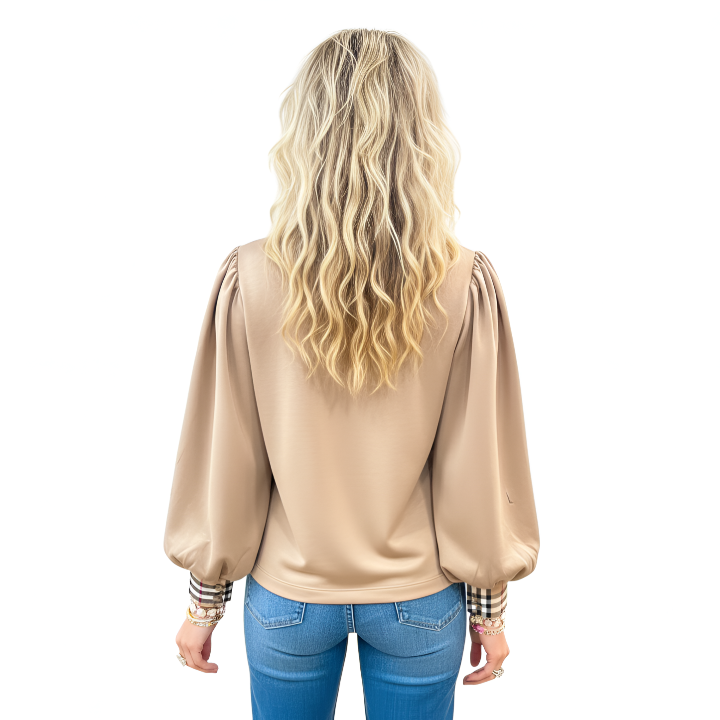 Taupe Accent Long Sleeve Casual Style Blouse