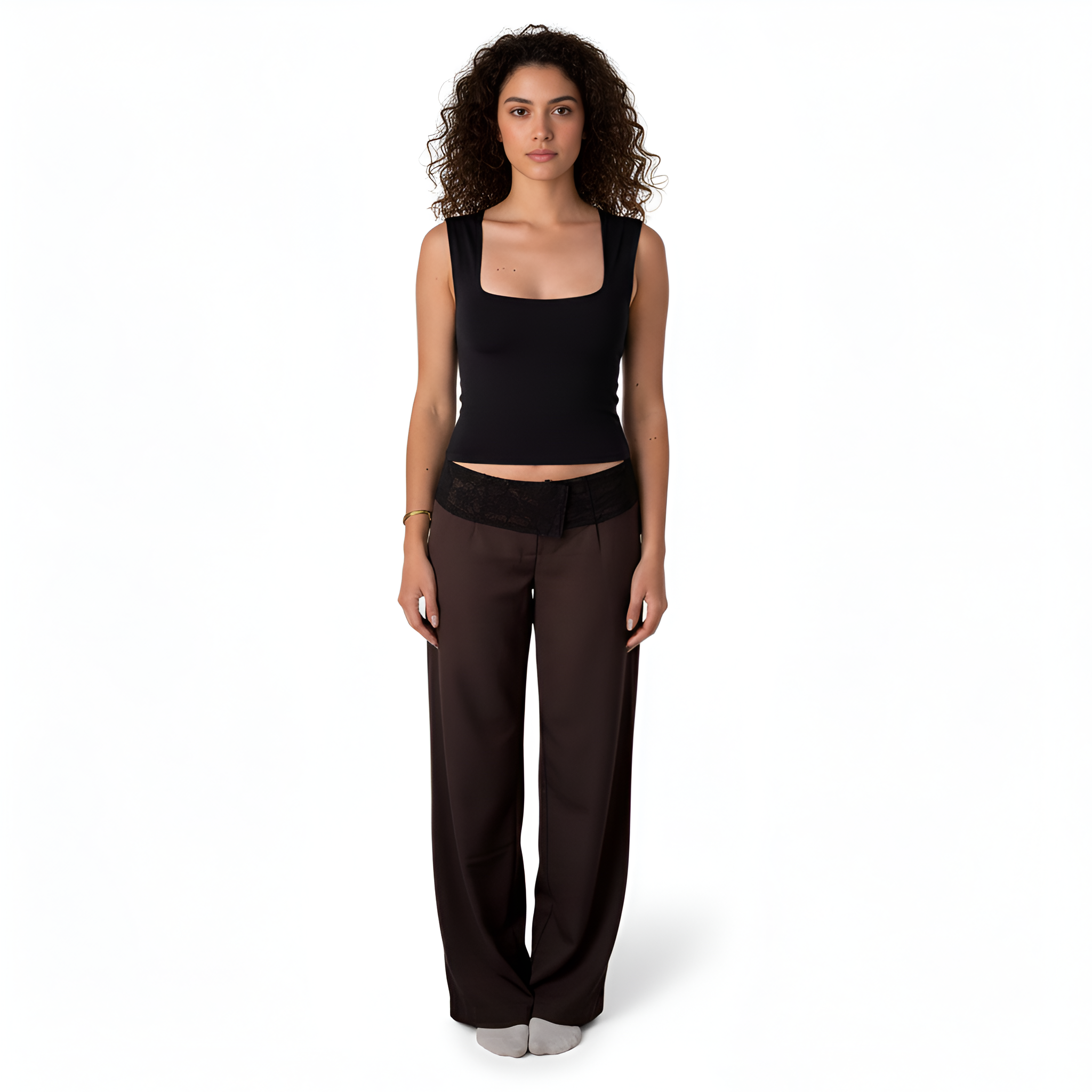 Polka Trim Wide Fit Suit Style Pants