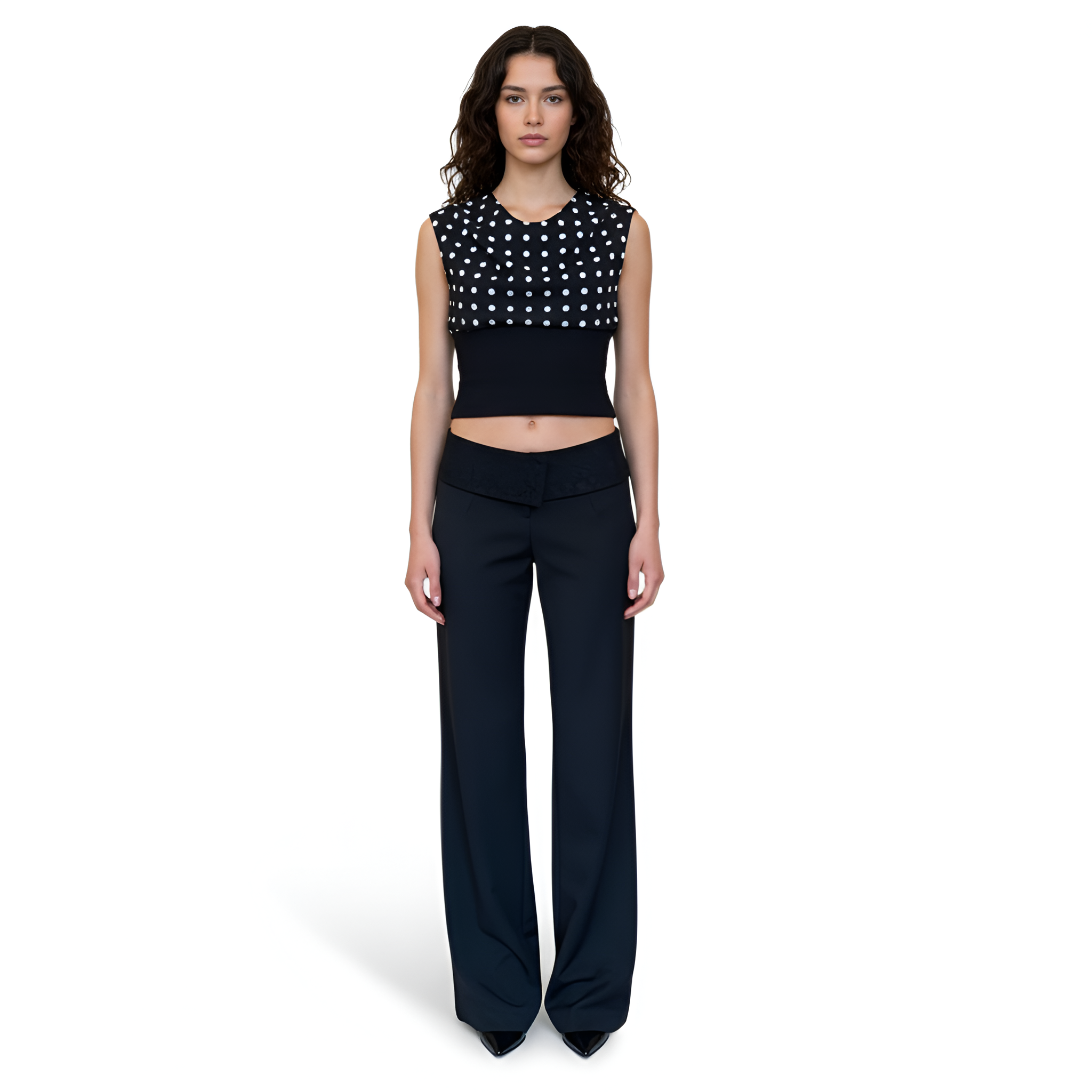 Polka Trim Wide Fit Suit Style Pants