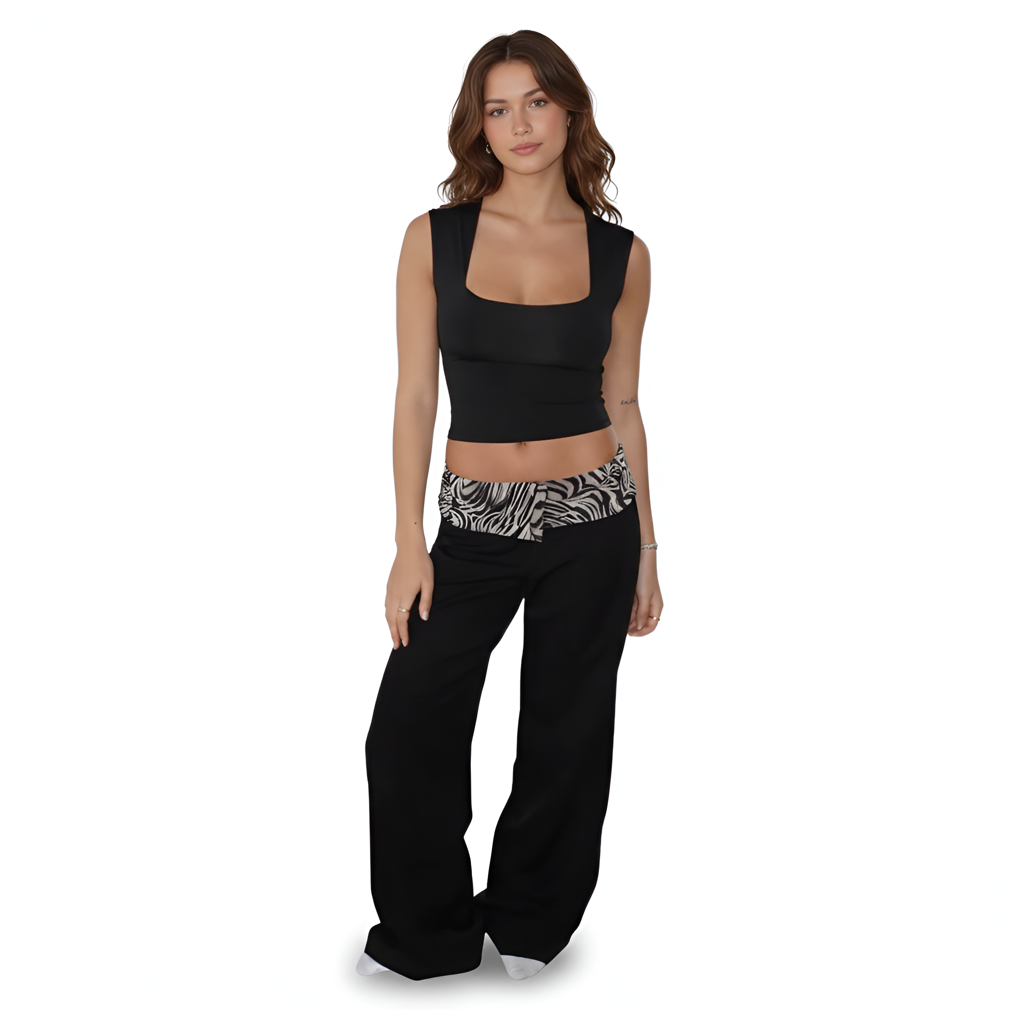 Polka Trim Wide Fit Suit Style Pants