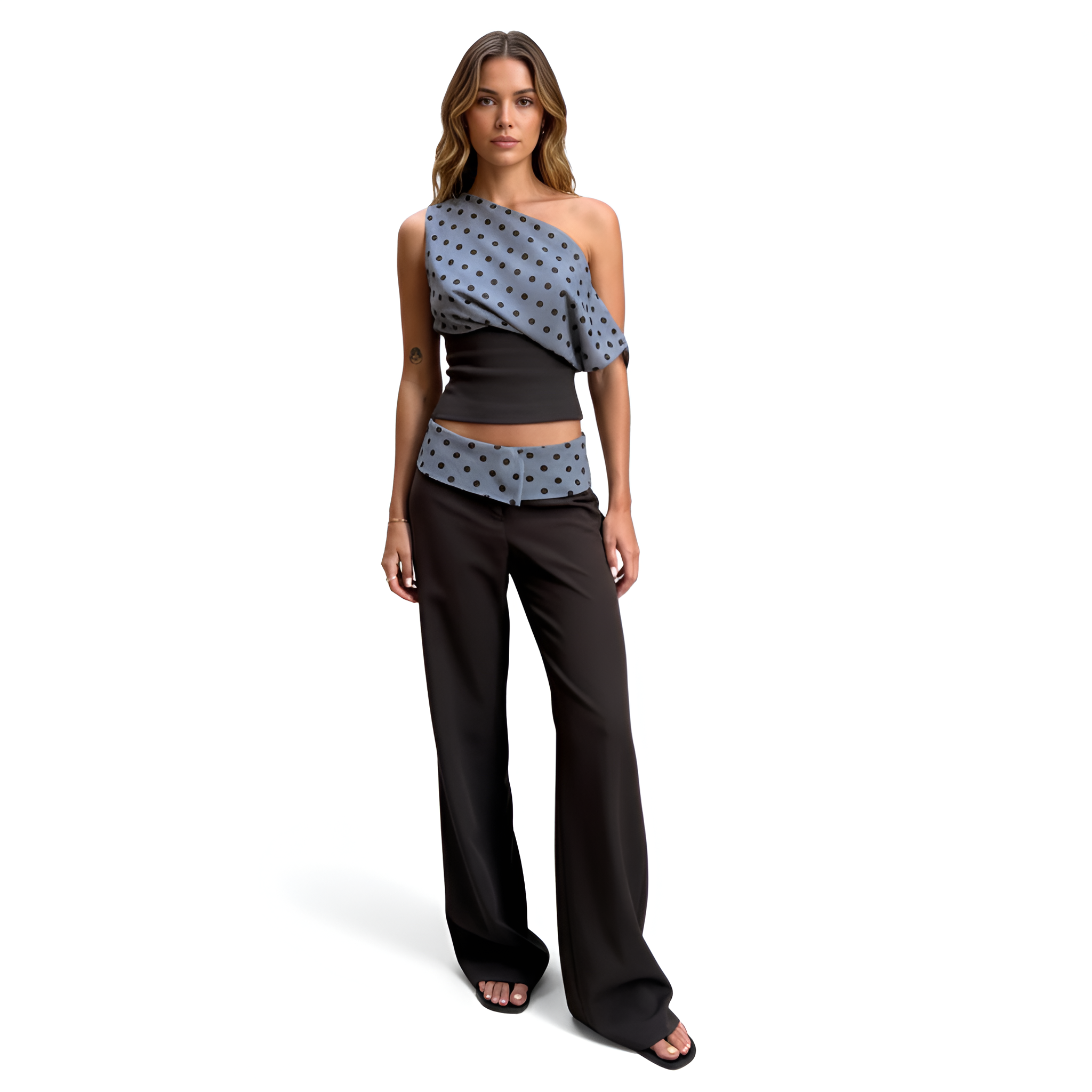Polka Trim Wide Fit Suit Style Pants