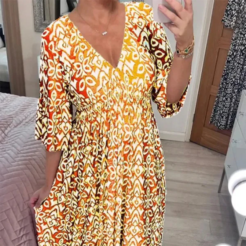 Geometric Print Mid Length Dress-Cozy Knit Sets