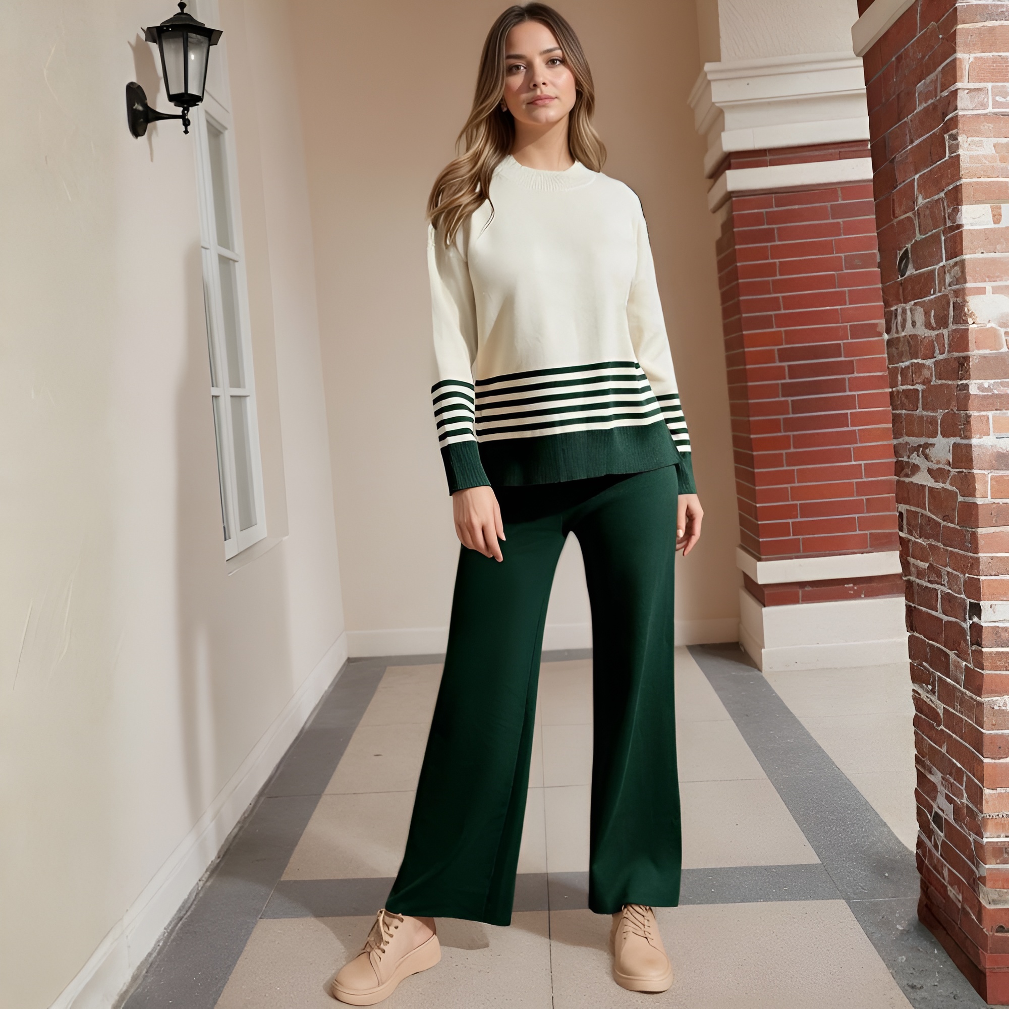 Two Piece Lounge Sets For Women With Knitted Pullover Sweater And Matching Pants