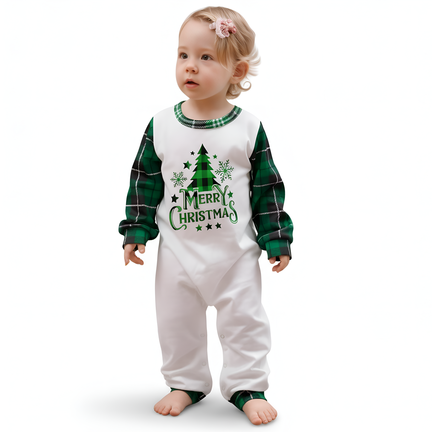 Green Plaid Merry Christmas Family Matching Pajama Sets