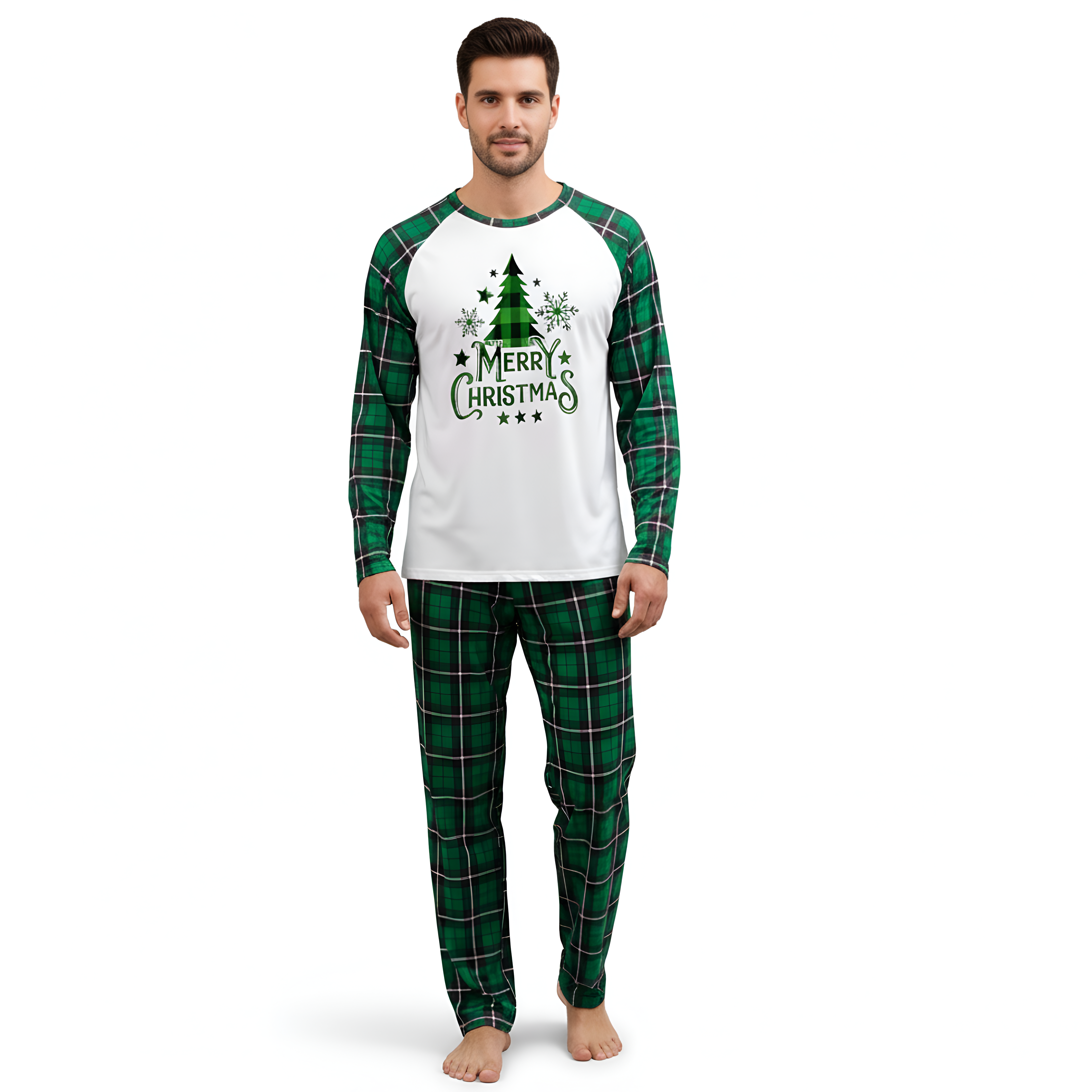 Green Plaid Merry Christmas Family Matching Pajama Sets