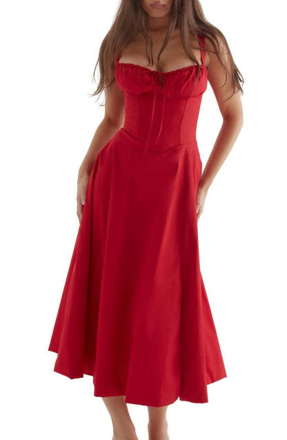 Floral Bustier Midriff Design Shaper Dress-Cozy Knit Sets