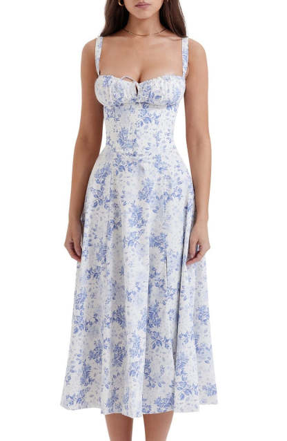 Floral Bustier Midriff Design Shaper Dress-Cozy Knit Sets