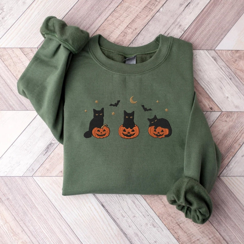 Halloween Black Cat Sweatshirt-Cozy Knit Sets