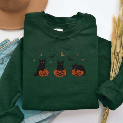 Halloween Black Cat Sweatshirt-Cozy Knit Sets