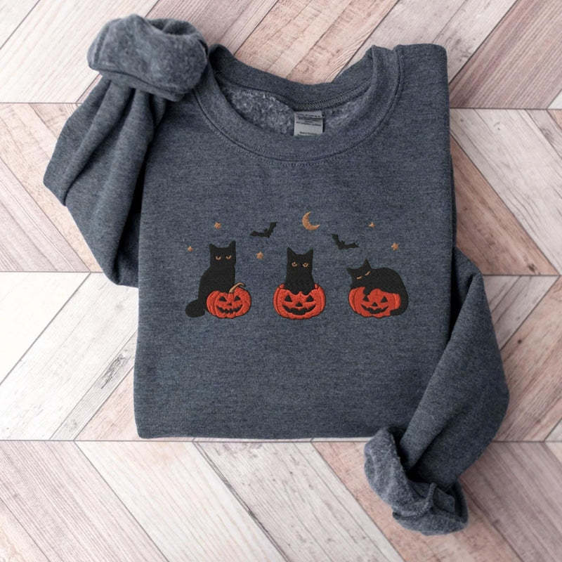 Halloween Black Cat Sweatshirt-Cozy Knit Sets