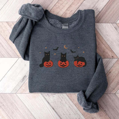 Halloween Black Cat Sweatshirt-Cozy Knit Sets