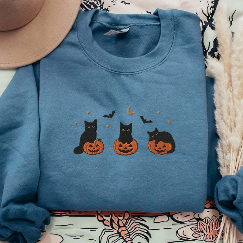 Halloween Black Cat Sweatshirt-Cozy Knit Sets