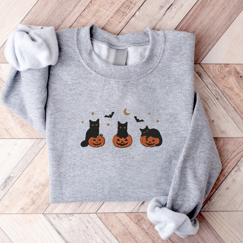 Halloween Black Cat Sweatshirt-Cozy Knit Sets