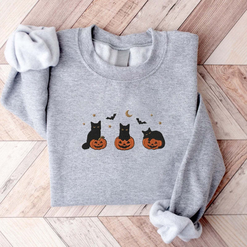 Halloween Black Cat Sweatshirt-Cozy Knit Sets