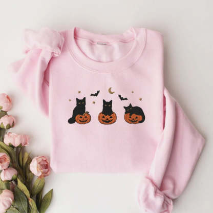 Halloween Black Cat Sweatshirt-Cozy Knit Sets